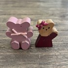 2 Vintage Miniature Collectible Teddy Bears Country Wood Hand Painted W  Bows
