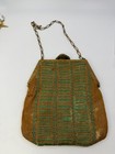 Antique Purse Glass Bead Clutch Trinity Plate Brass Frame Vintage Chain Green