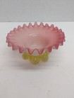 Antique Cranberry Opalescent Art Glass Bowl - Uranium Feet   Trim - England
