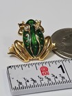 Avon Frog Tie Tack Lapel Pin Green   Gold Colors W  Clear Faux Jewel Eyes