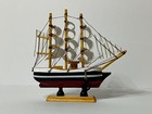 Vintage Wooden Tall Ship Model 3 Mast Sailing Boat Nautical Table Decor 6in