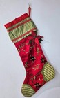 Lot 2 Taylor   Coultas Silk Christmas Stocking Red Green   Poinsettia   Leaves