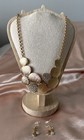 Champagne Glow Gold Statement Necklace   Earrings Set   Crystal Accent Jewelry
