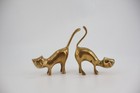 Pair Of Vintage Brass Cat Figurine Ring Holder Mid-century Modern Boho Gift