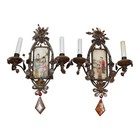 Pair 19thc French Chinoiserie Bronze art On Stone Sconces Signed Maison Bagues
