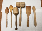 Lot Of 1 Vintage Wooden Potato Masher Pestle  3 Wood Spoons  1 Spatula  1 Hammer