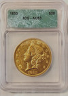 1853 Gold  20 Liberty Head Double Eagle Au 53
