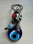 Blue Glass Beads Greek Turkish Evil Eye Key Chain Ring Amulet Pendant Charm