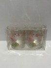 Set Of 2 Clear Glass Shot Glasses Painted Floral Flowers Pink Green Round