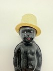 Vintage 2 25    Japan Black Celluloid Doll W  Hat Antique Miniature Figure