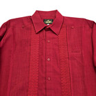 Men s Mexican Guayabera Shirt Red Collared Long Sleeve Embroidery Handmade M  Xl