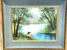 Vintage Enamel On Copper Framed Painting Signed
