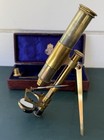 Antique 1868-1876 John Browning Brass Folding Pocket Microscope   Case