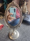 Vtg Ornate Metal Framed Mirror Tilting Tabletop Makeup Vanity Dresser 12 5 x7 5 