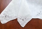 Vintage Hankie White Linen Hand Worked Embroidery   Cutwork Hand Rolled Dainty