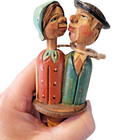 Vintage Hand Carved Wooden Mechanical Bottle Cork Stopper Kissing Couple -anri  