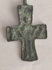 Ancient Byzantine Bronze Cross Pendant With Saints 1200-1400 Ad