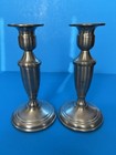Vintage Pair Of Garden Pewter Candle Stick Holder Weighted 6 5 Inches