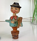 Vintage Anri Italy Wooden Mechanical Wine Bottle Stopper Cork Man Violin