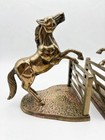 Solid Brass Jumping Horse Over Fence Bookends Vintage 1960   s