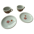 Vtg Miniature Porcelain Child   s Tea Set Red Flower Butterfly 11 Pc Toy Play Doll