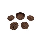 Set Of 4 Vintage Mcm Wicker Wooden Coasters W  Holder Brown