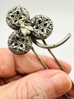 Antique Hairpin Sweet Gold Honeybee Rests Upon Ornate Silver Clover Delightful