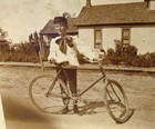 Antique Cabinet Card Photo     Boy With Bicycle     C  1900s