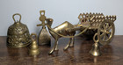 5 Pc Lot - Solid Vintage Brass 4 Bells   Camel  1 Hump  Pulling Cart