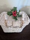 Set Of 2 Vintage Child s Wicker Purse 60s White Floral   Christmas Holly