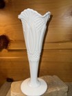 Vintage Kemple Jubilee Pattern White Milk Glass Vase 10    Tall