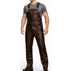 Mens Genuine Soft Leather Brown Bib Overall Dungaree Jumpsuit Suit Uniform Black