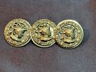 3 Victorian Metal And Mirrored Picture Buttons  Greek roman Warrior  Shank Back