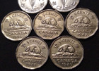 7 Different Canada Nickels Date Set 1944-1949 W 1948 1 5 Roll Ww2 Beaver Coins