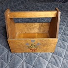 Vintage Primitive Wooden Basket Handpainted Cottagecore Farmhouse Rustic Decor 