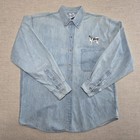 Vintage 90s Men s M Denim Shirt Terrier Dog Embroidery Light Wash Read