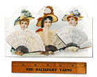 Antique Victorian Embossed Die-cut Scrap Victorian Ladies With Hats   Lace Fans