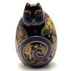 Vintage Laurel Burch Flowering Feline Cat Egg 1996 Black Handpainted Figurine