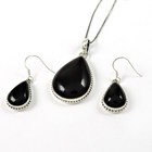 Charming Jewelry Set 925 Sterling Silver Natural Black Onyx Earrings Pendant