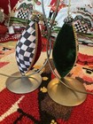 Mackenzie-childs Velvet Patchwork Drop Ornaments With Courtly Check 4 New 