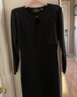 Vintage Woman Black Knit Wool Jacket Dress Carole Little Beaded Size S