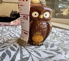 Vintage Hand Painted Ceramic Owl Figurine Brown Yellow Mini Owl Figure 2 5   
