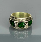Handmade Sterling Silver Men s Ring  Emerald Green Stone  Vintage Inlaid Design