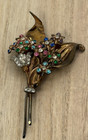 Vtg Sterling Silver Vermeil Multicolor Rhinestone Flower Bouquet Brooch