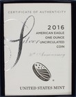 2016-w Burnished American Silver Eagle Mint Issued Presentation Box Coa No Coin