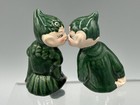 1950s Mid Century Gilner Kissing Pixie Green Ceramic Elf Vintage Figurine Pair