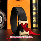 Premium Men Belt Black Leather Gold Buckle Elegant Luxury