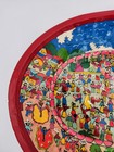 Mexico Folk Art Wood Colorful Hand Painted Oval Bowl Wedding Celebration Vtg