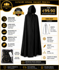 Aaron Wool Hooded Cloak Black Medieval Larp Renaissance Cape One Size New