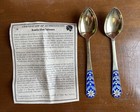 X2 Nos Imported Russian Kremlin Silver Tableware Hand Enameled Tea Spoons In Box